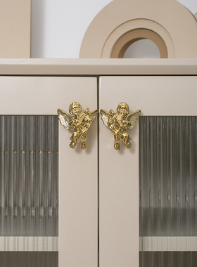 INDOORS黄铜法式复古欧式小天使拉手衣柜门橱柜钛金色单孔小把手