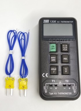 台湾泰仕TES-1306热电偶温度计数显测温仪K/J型双通道手持模温仪