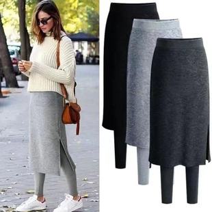 4XL胖mm假两件加绒打底裤半身裙2021winter women leggings skirt