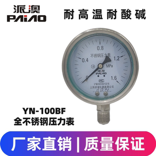 1.6MPa蒸汽压力表全不锈钢压力表耐腐蚀耐高温 派澳压力表YN100BF