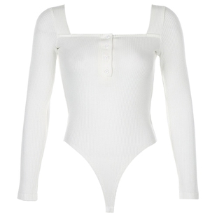 neck threaded breasted fit bodysu single sleeved Slim long