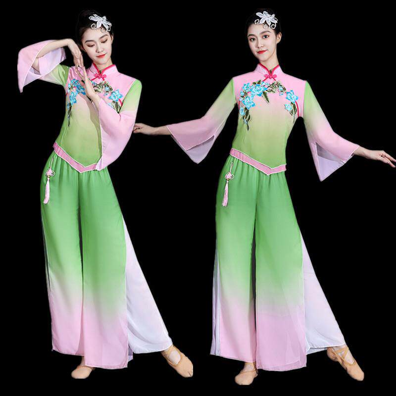 新款绿色演出服女古典舞秧歌服古风飘逸舞蹈服装气质广场舞扇子舞