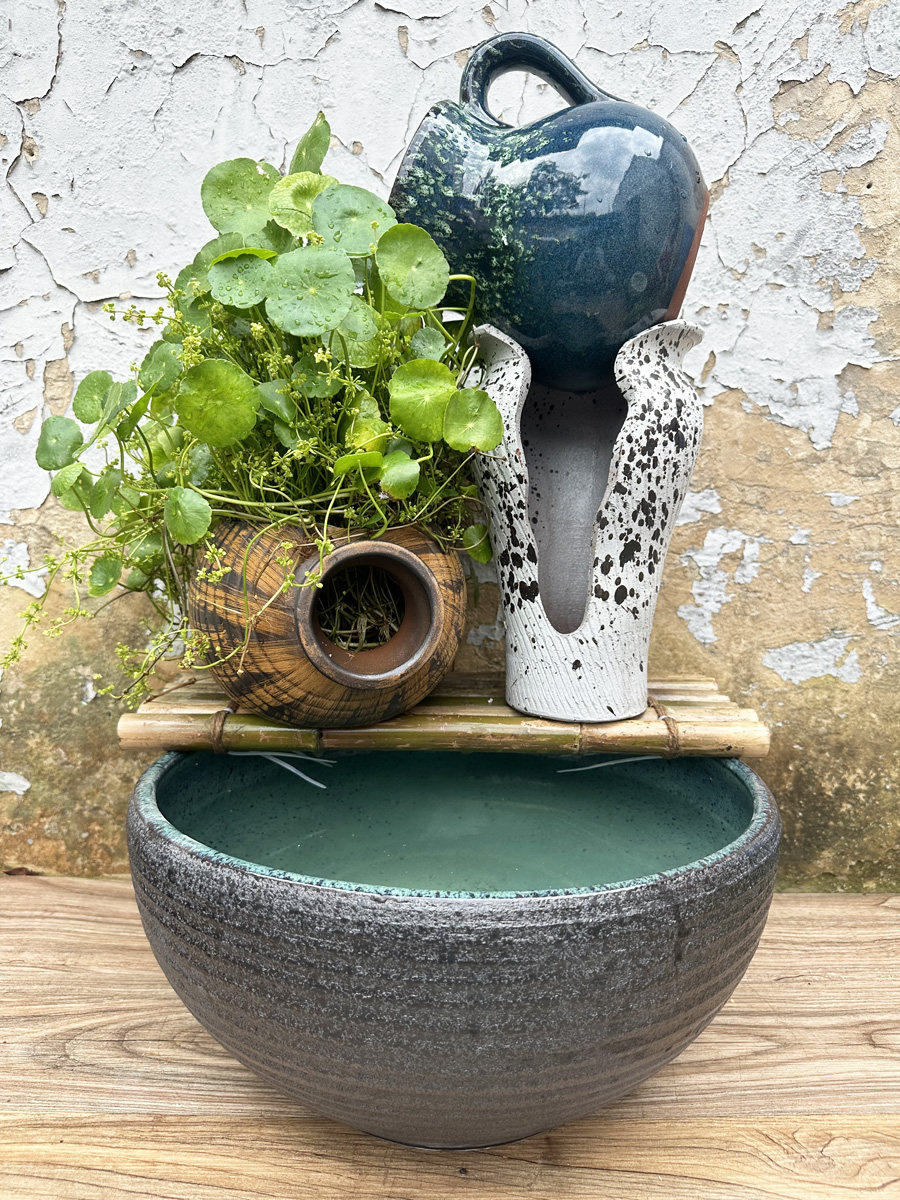 古典陶瓷多肉绿植花盆铜钱草水养碗莲花招财流水景观陶罐无孔养鱼