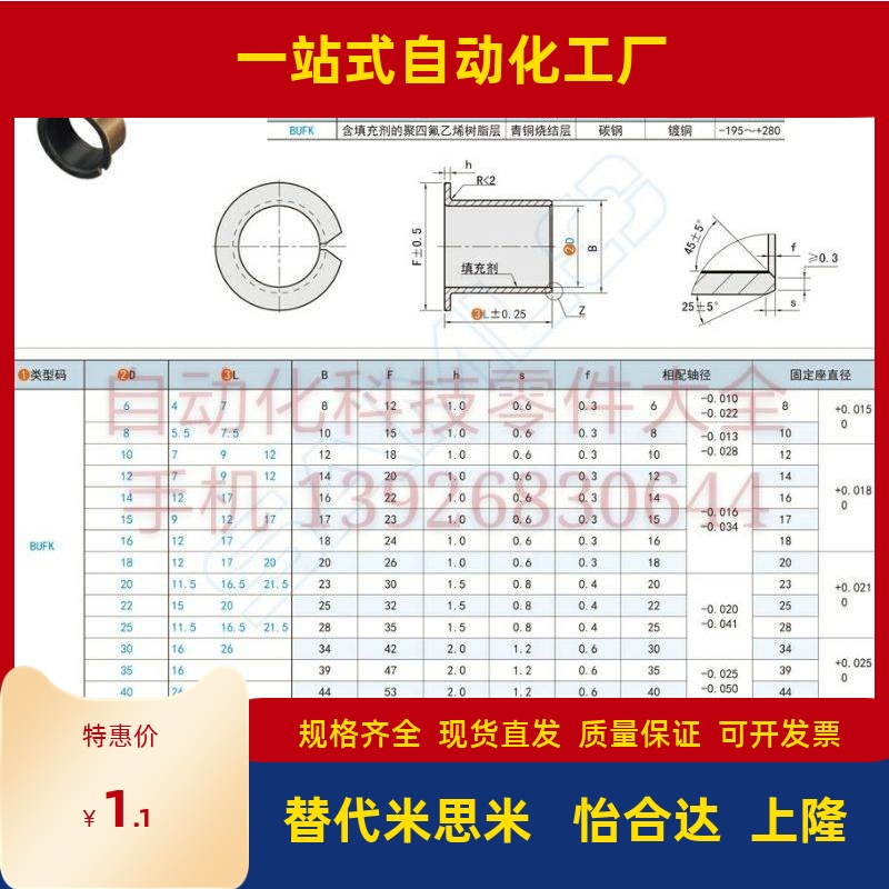 BUFK-D18-D22-L12-L17-L20-L15-L20复合型无油衬套-法兰型轴衬套