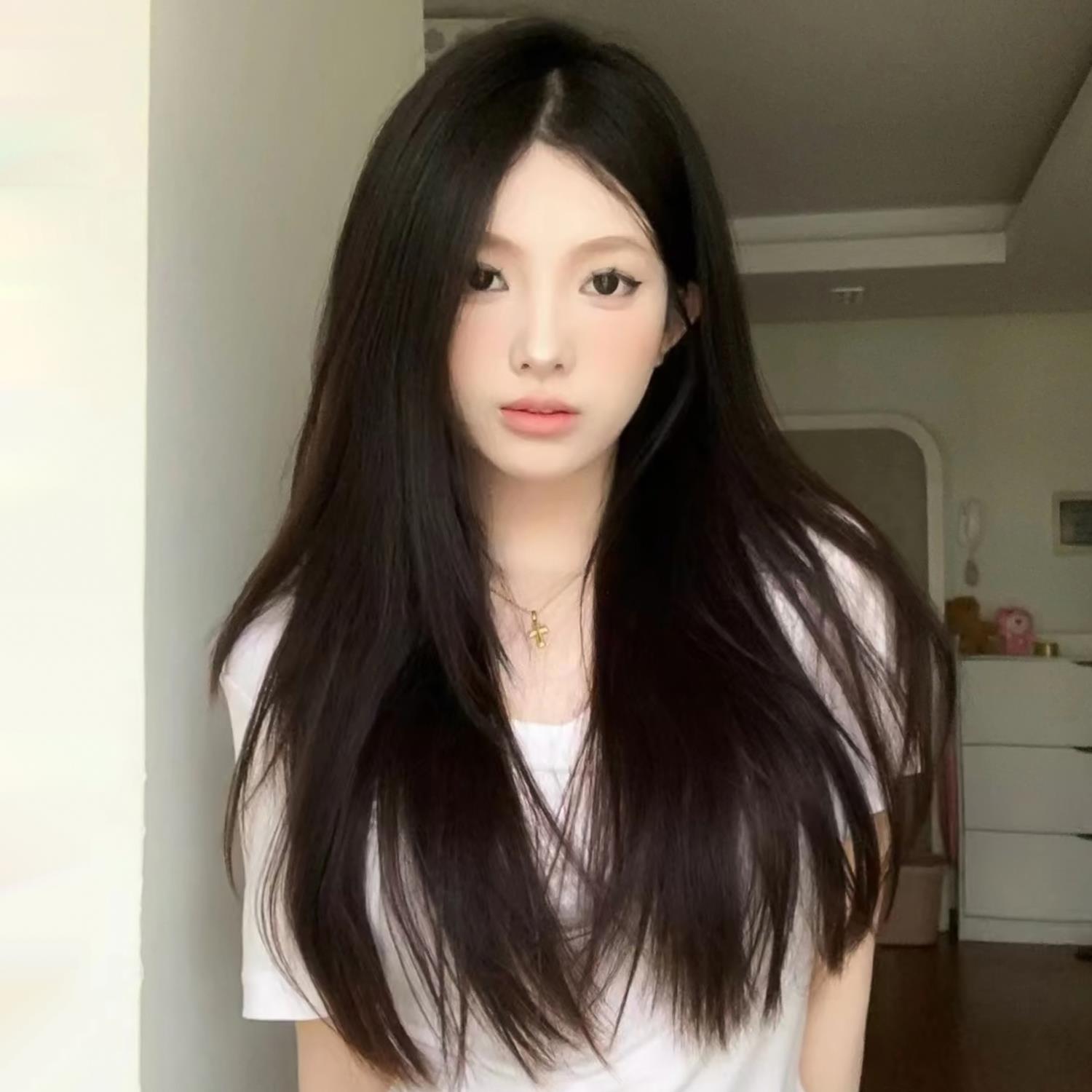 假发女长发自然无痕全头套式网红中分八字刘海长直发仿真假发套