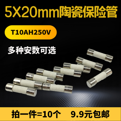 陶瓷保险管5X20mm保险丝T10AH250V万用表打印机家用熔断丝30AR054