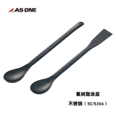 氟涂层勺150/180/210mm不锈钢药勺带刮刀药匙酸碱进口亚速旺ASONE