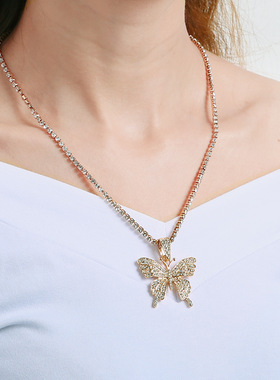New butterfly necklace girly diamond set accessories百搭项链