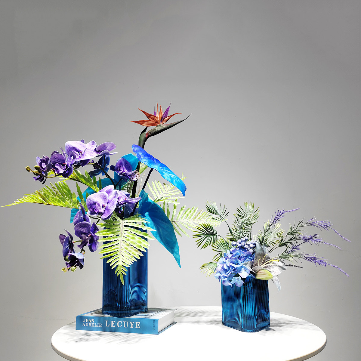 轻奢蓝色仿真花艺客厅花束插花摆件售楼处样板间餐桌客厅装饰花艺