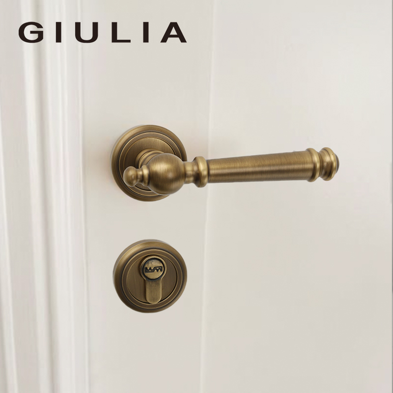 GIULIA法式复古轻奢卧室分体磁吸静音门锁黄铜古铜室内双开门锁