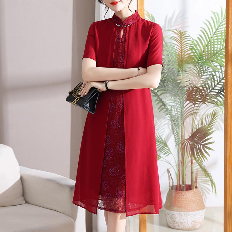 喜庆妈装夏季大码礼服连