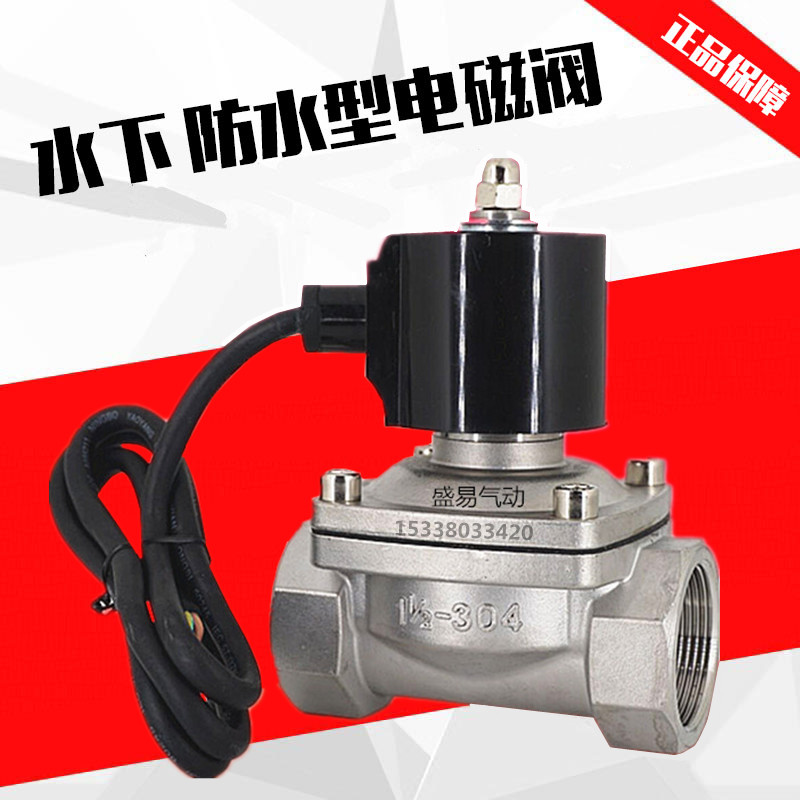 1寸半不锈钢防水电磁阀水下喷泉专用开关阀DN40耐腐蚀气阀220V24V