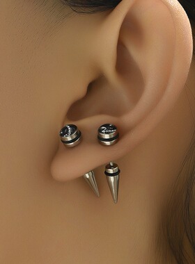 2024新款时尚欧美不锈钢尖锥子弹头男生耳钉镶钻耳骨钉耳扣耳饰