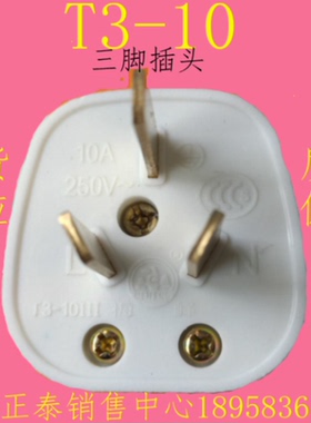原装华峰T3-10白色单相二极带接地10A250V可拆线三脚插头现货供应