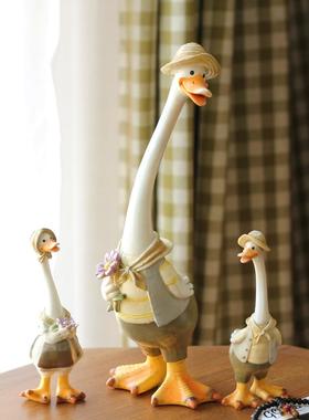 可爱的田园一家三口鸭树脂摆件创意儿童房动物桌面家居饰品装饰