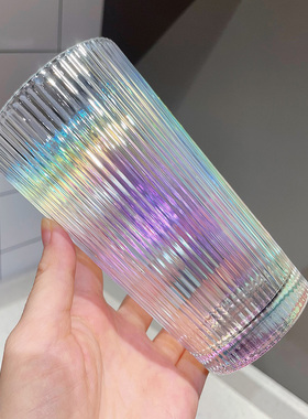 Swanlace日式竖纹极光玻璃杯炫彩条纹水杯枪灰色茶杯茶色洋酒杯子