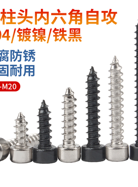 黑色镀镍杯头自攻木螺丝不锈钢内六角自攻螺丝钉大全M2M2.5M3M5M6