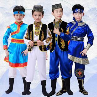 儿童少数民族表演服男蒙古袍维吾尔族蒙族藏族舞蹈元 新款 旦演出服