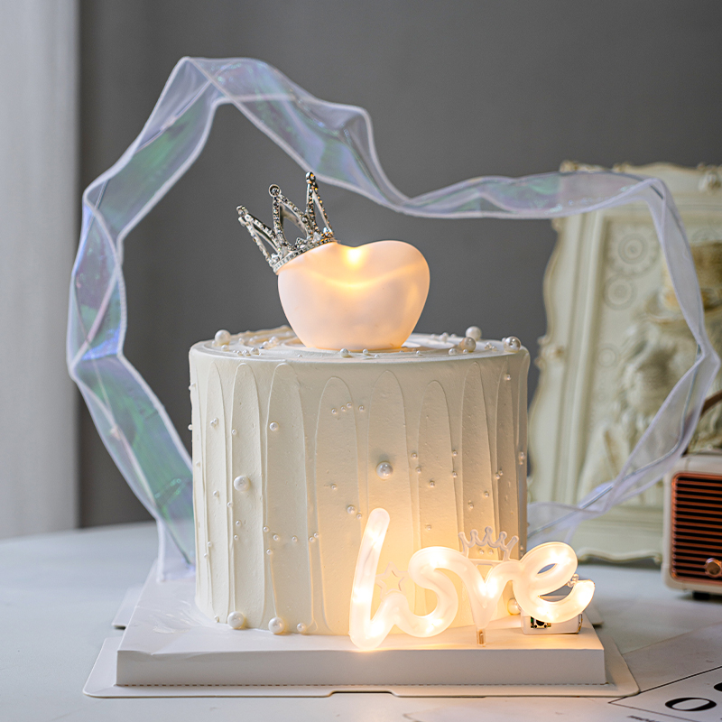 520情人节烘焙蛋糕装饰爱心发光灯love灯摆件白色飘带甜品台装扮