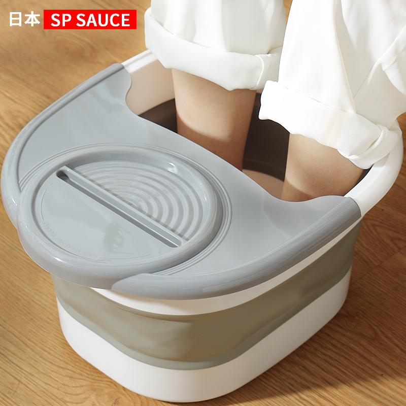 日本可折叠泡脚桶家用便携式足浴盆加厚过小腿保温按摩足疗洗脚桶