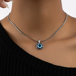 1.4cm恶魔之眼Evileye锁骨链 复古土耳其蓝眼睛蛇链项链Necklace