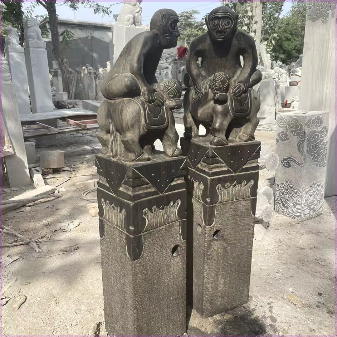 青石马上封侯拴马桩石雕柱子雕制仿古做旧庭院石雕装饰猴子石镇宅