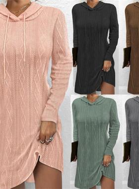 autumn winter women dresses ladies skirt连帽套头针织连衣裙