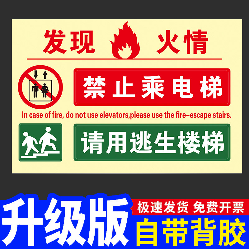 发现火情禁止乘电梯请用逃生电梯安全贴纸标志灭火器使用方法提示