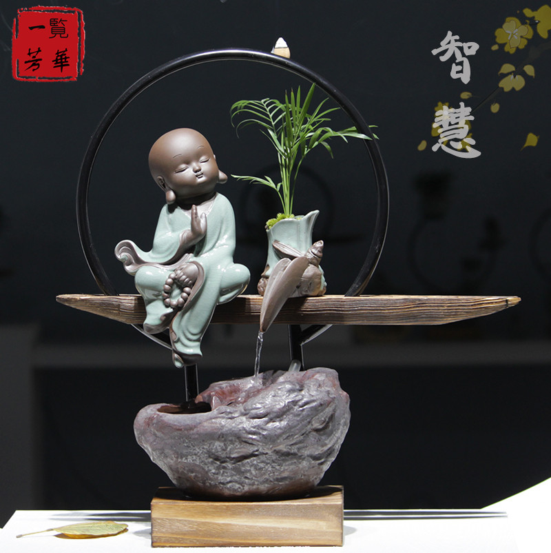 LO.GULEYA中式陶瓷流水喷泉摆件家居饰品客厅办公室乔迁开业礼品