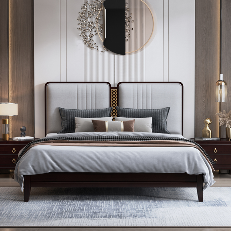 新中式实木家用床1.8米双人床主卧家具1.5现代简约高箱储物婚床