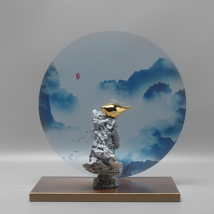 现代新中式禅意山水亚克力摆件创意样板间电视柜玄关书房软装饰品