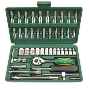 沪广精品46件套筒螺丝刀内六角扳子套装汽修棘轮扳手家用组合工具