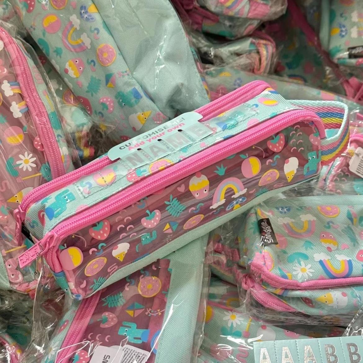 Smiggle拉链笔袋双层绿色糖果透明文具收纳小学生大容量收纳笔盒