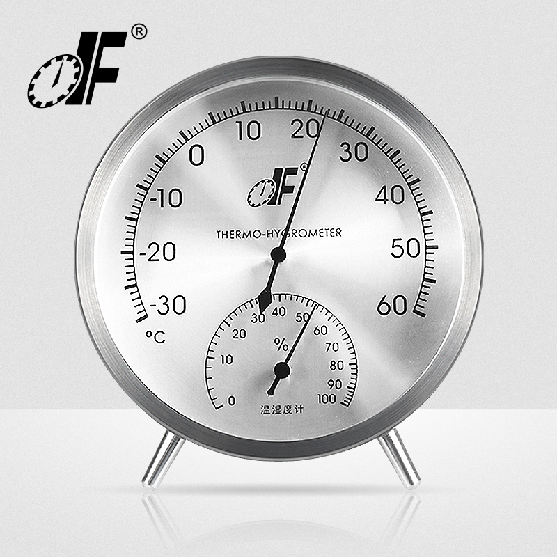 德福TH128家用室内温度计药店仓库实验室不锈钢金属温湿度计精准