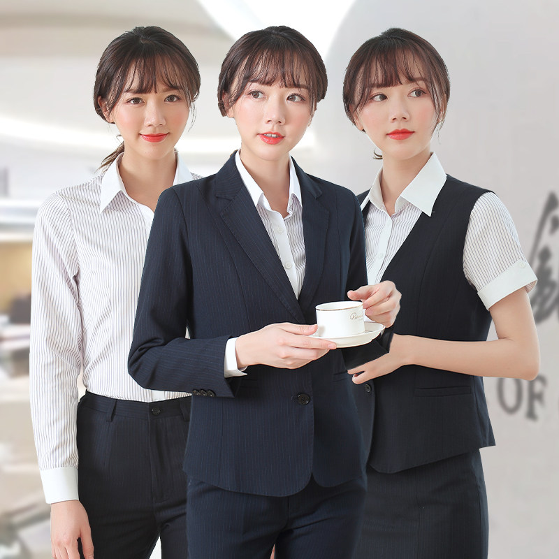 冬季中国行服女条纹西服职业装上作服气质范两扣西装外套