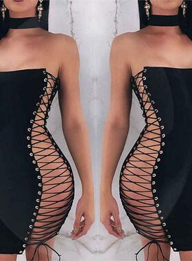 Sexy double-sided lace-up wrap breast slim dress