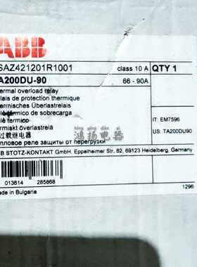询价ABB TA200DU-90 66-90A热继电器议价