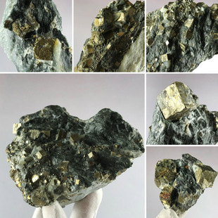 天然黄铁矿滑石共生原矿水晶原石奇石收藏摆件学生地质科普标本