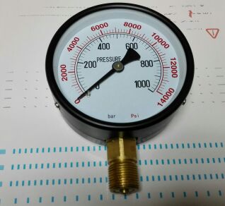 指针式双刻度指示测量压力用压力表 0-1000bar 0-14000psi y-100*