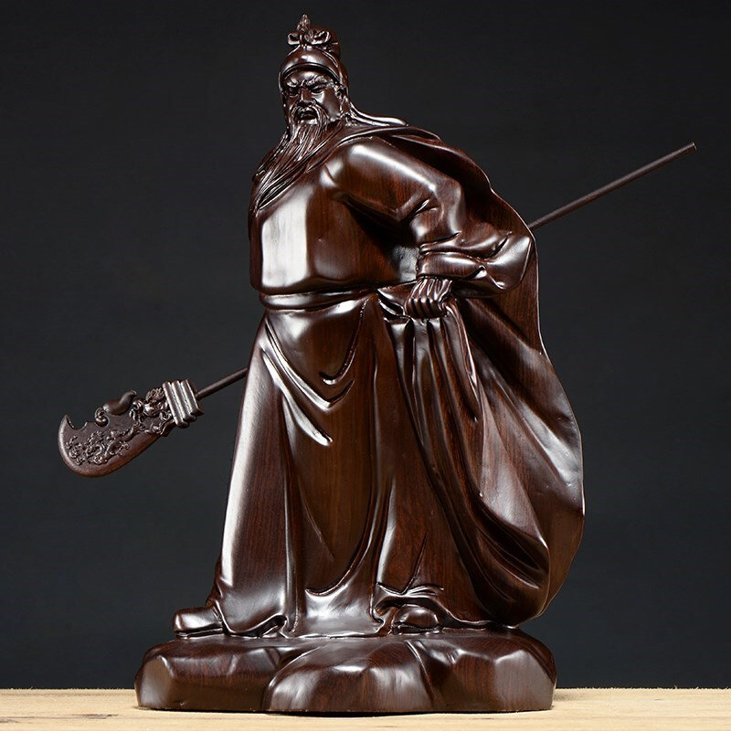 黑檀木雕关二爷神像木头仿古关羽关二哥工艺品实木武财神关公摆件