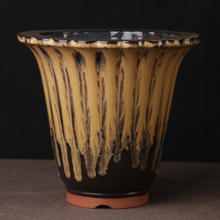 蔓木人紫砂宜兴紫砂花盆精品釉面兰花盆筋纹桌面古典建兰绿植个性