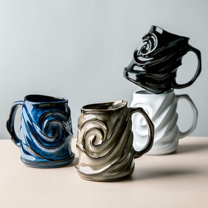 复古风杯子ins高颜值浮雕马克杯 个性潮流时尚陶瓷杯子大容量水杯