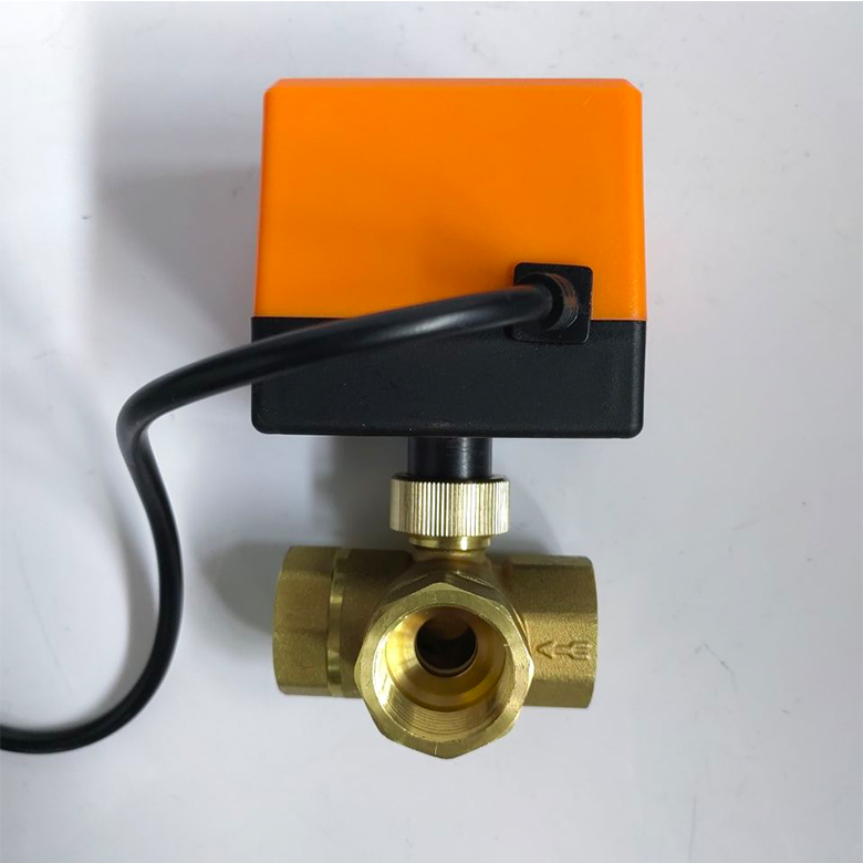 方威三线二控DC12/24V直流黄铜电动三通球阀T/L分合流向换向阀门