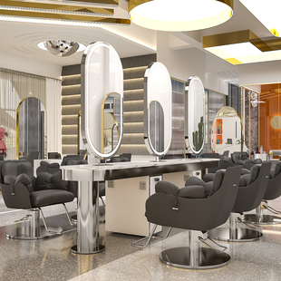 理发店镜台美发镜子发廊专用美发店镜台柜子一体烫染区剪发双面镜