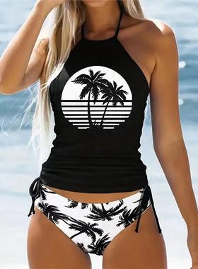 Tankini Set Tied Halter Swimsuit Women Swimwear Biquinis Sum