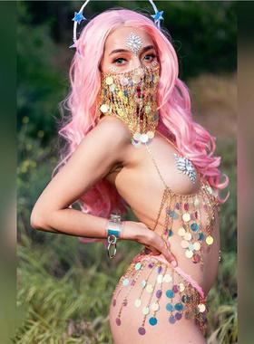 欧美ins新款配饰 时尚多层彩色水滴文胸身体链套装 百搭女士