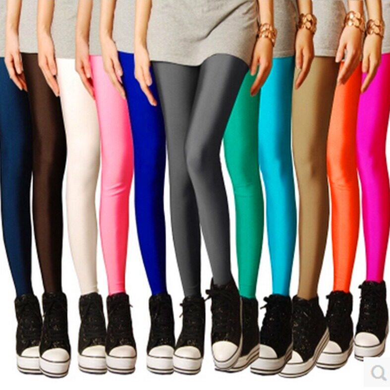 大码彩色光泽裤女士弹力小脚裤九分裤Women oversized leggings