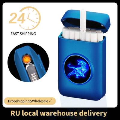 Metal Cigarette Case Box with USB Electronic Lighter Logo D