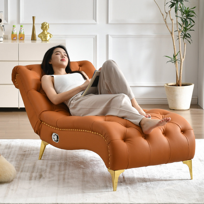 贵妃躺椅真皮轻奢单椅懒人靠背升降可躺可睡沙发椅阳台家用休闲椅