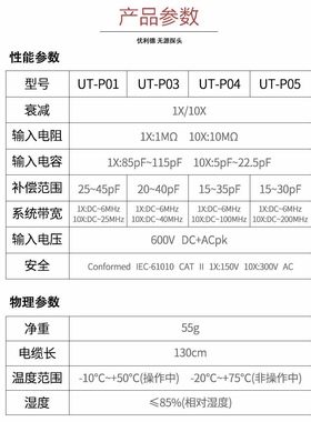 正品优利德UT-P03 300M无源示波器探头UTP03UTP04 UTP05/06 UTV23